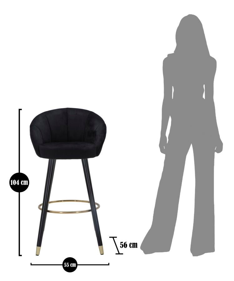Glam barstol i træ, metal og stof – 55x56x104 cm