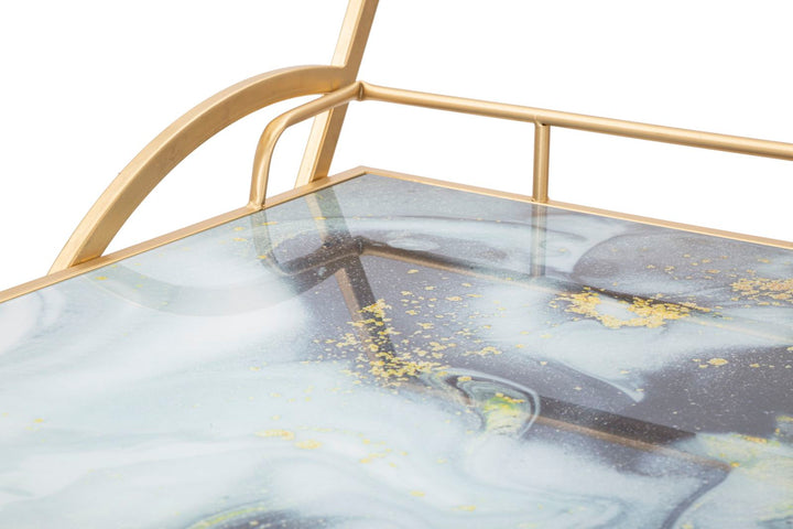 Glam rullevogn med guldfarve i jern, mdf og glas – 71x45x5 84x5 cm