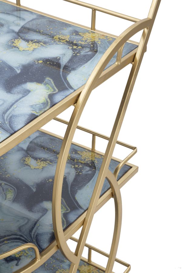 Glam rullevogn med guldfarve i jern, mdf og glas – 71x45x5 84x5 cm