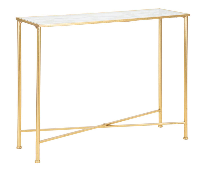 Glam konsolbord i guldfarve, jern og glas – 100x35x80 cm