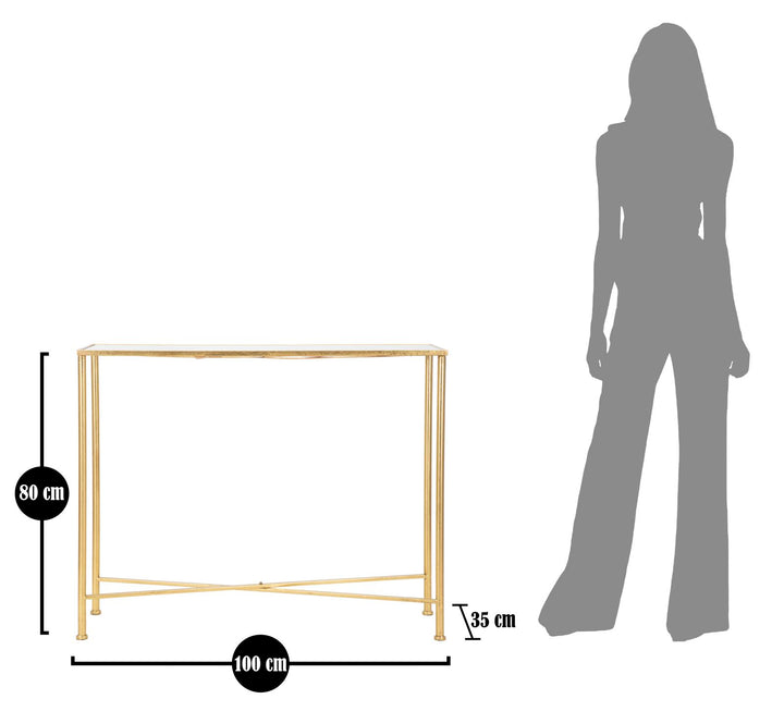 Glam konsolbord i guldfarve, jern og glas – 100x35x80 cm