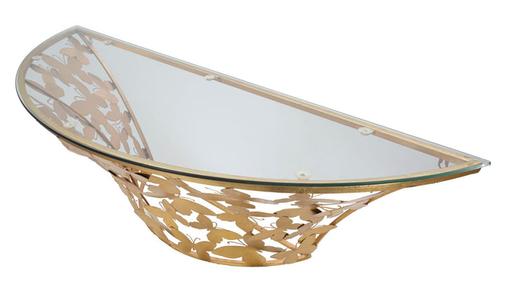 Glam konsolbord i jern og glas, guldfarvet – 120x40x5 37x2 cm