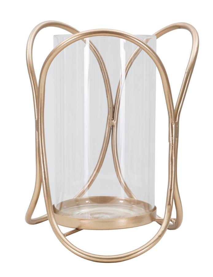 Glam lysestage i jern og glas – 16x21x5 cm