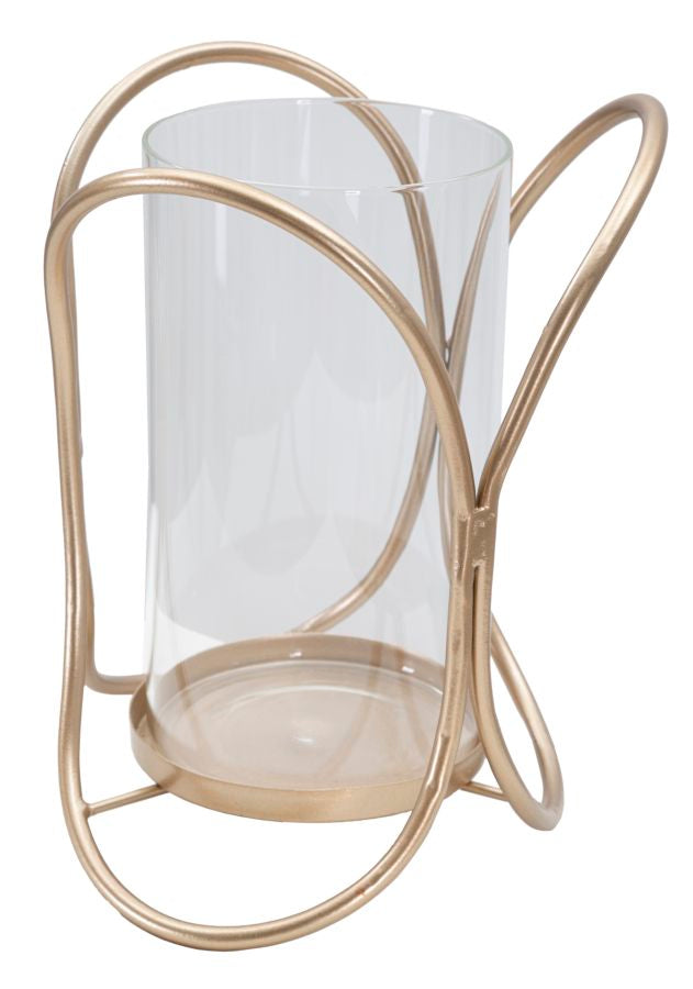 Glam lysestage i jern og glas – 16x21x5 cm