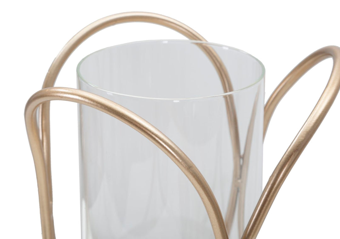 Glam lysestage i jern og glas – 16x21x5 cm