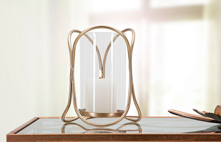 Glam lysestage i jern og glas – 16x21x5 cm