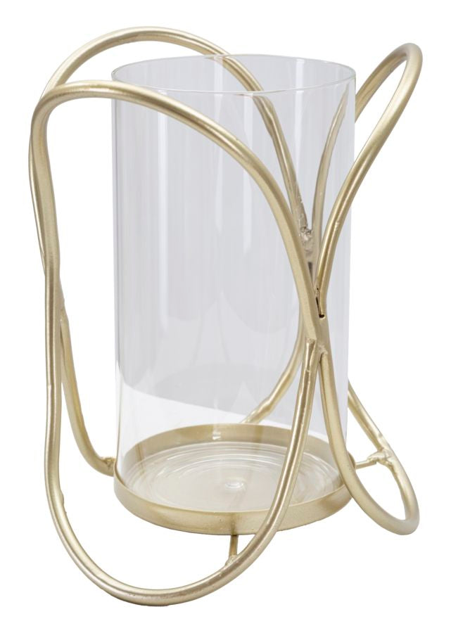 Glam lysestage i guldfarve, jern og glas – 16x21x5 cm