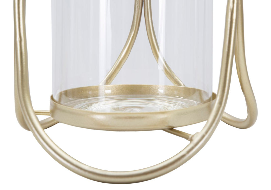 Glam lysestage i guldfarve, jern og glas – 16x21x5 cm