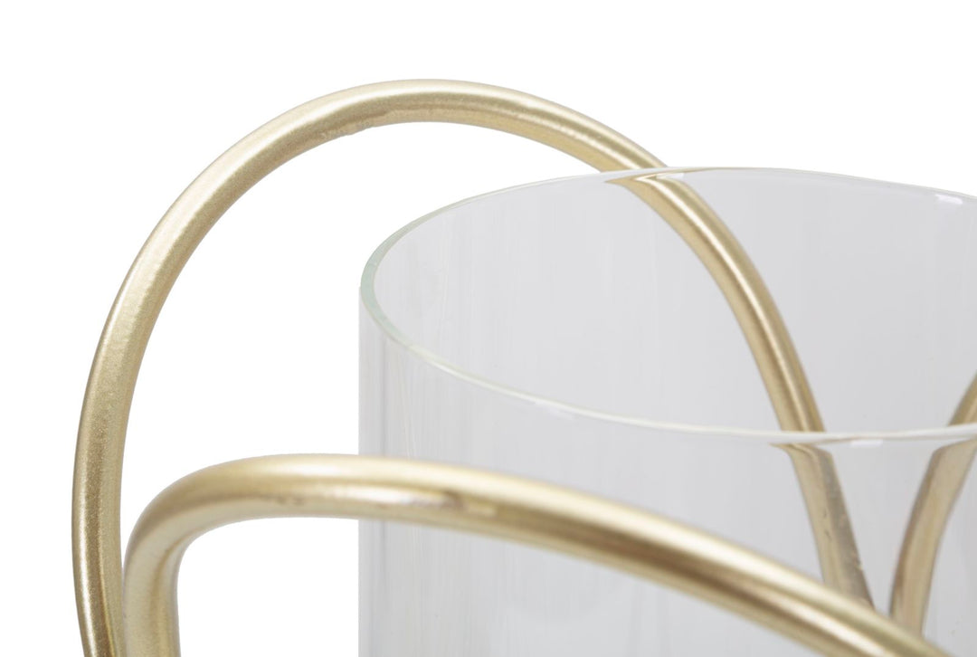 Glam lysestage i guldfarve, jern og glas – 16x21x5 cm