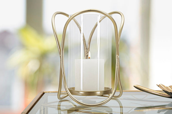 Glam lysestage i guldfarve, jern og glas – 16x21x5 cm