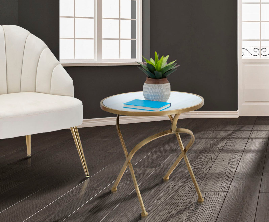 Glam bord i guldfarve, jern, mdf og glas – 50x5x50 cm