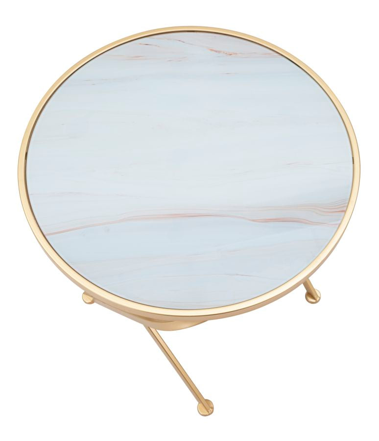 Glam bord i guldfarve, jern, mdf og glas – 50x5x50 cm