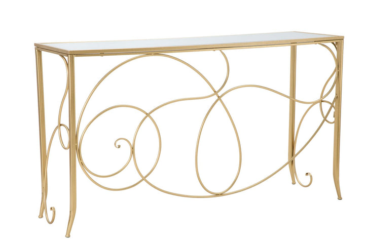 Glam konsolbord i guldfarve, metal og MDF – 140x40x80 cm