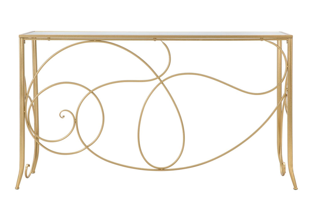 Glam konsolbord i guldfarve, metal og MDF – 140x40x80 cm