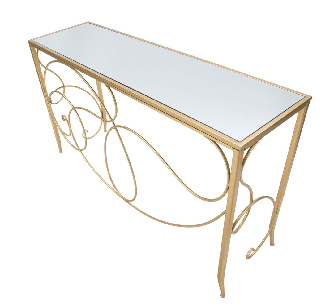 Glam konsolbord i guldfarve, metal og MDF – 140x40x80 cm