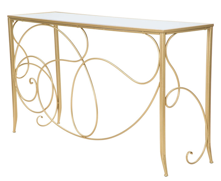 Glam konsolbord i guldfarve, metal og MDF – 140x40x80 cm