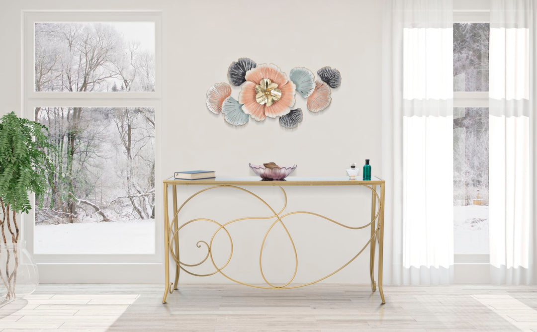 Glam konsolbord i guldfarve, metal og MDF – 140x40x80 cm