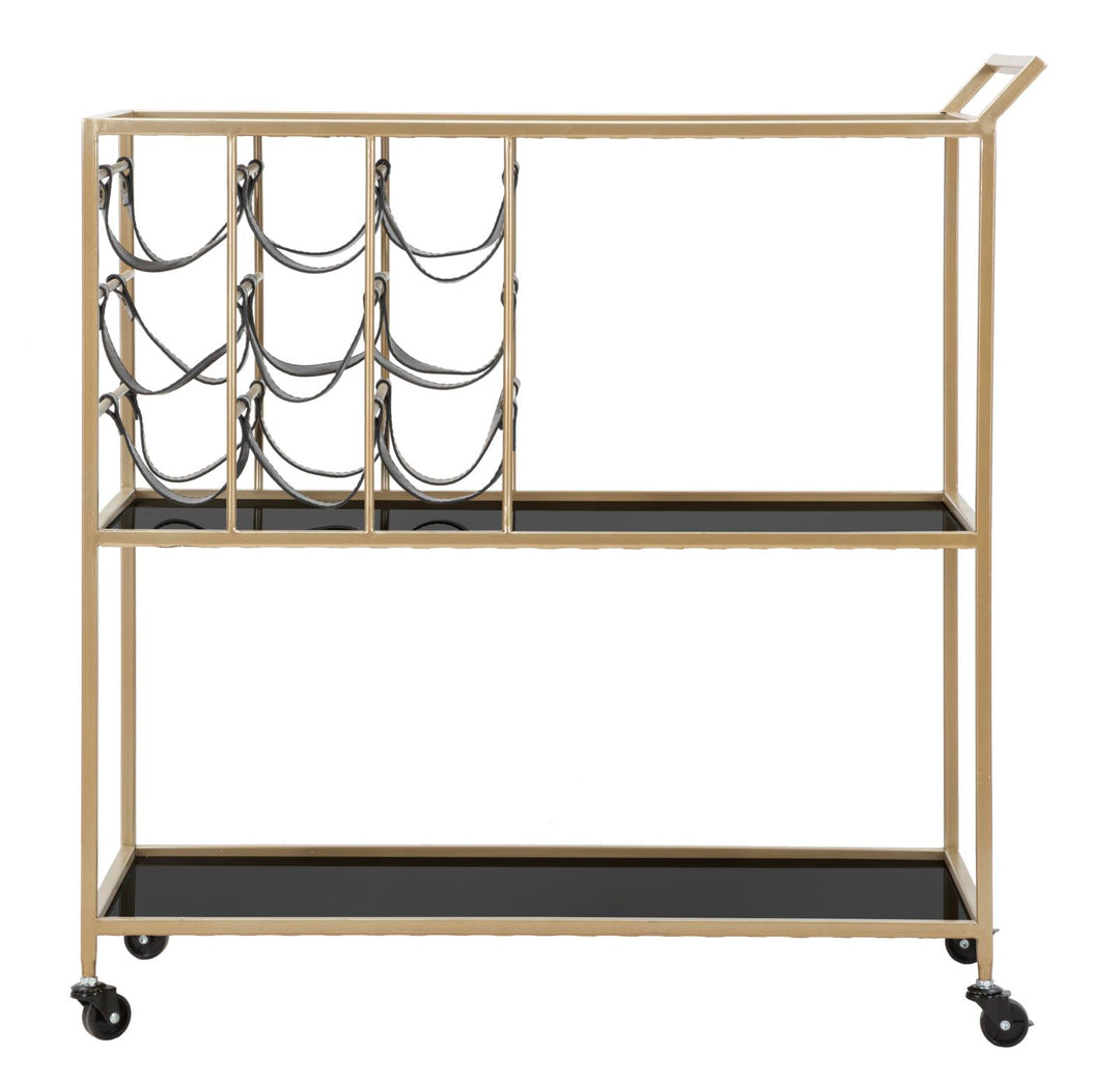 Glam rullevogn med guldfarve, metal, glas og pu – 79x39x5 cm