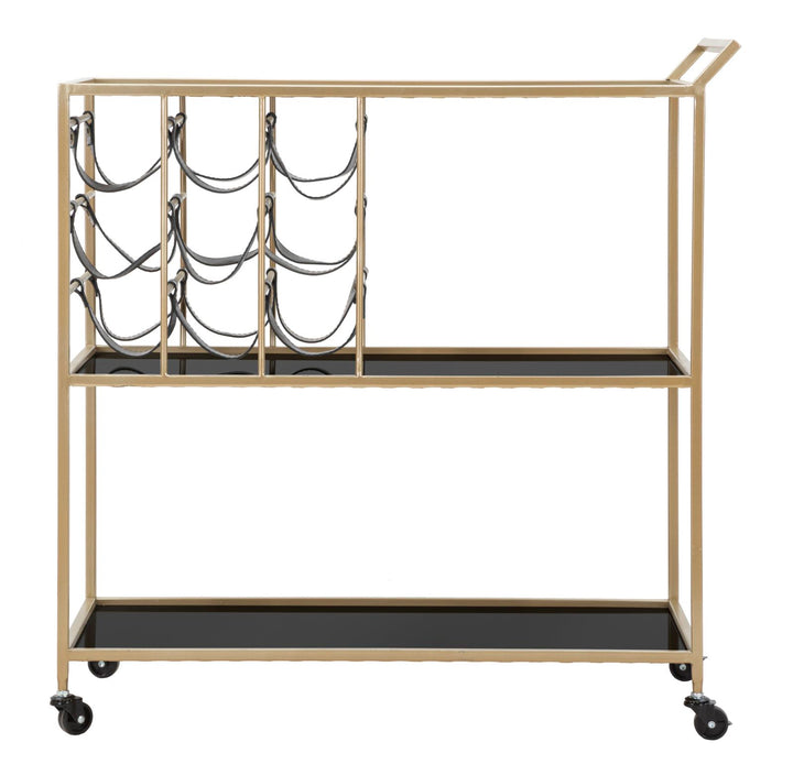 Glam rullevogn med guldfarve, metal, glas og pu – 79x39x5 cm