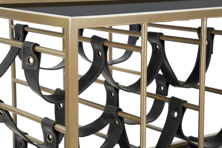 Glam rullevogn med guldfarve, metal, glas og pu – 79x39x5 cm