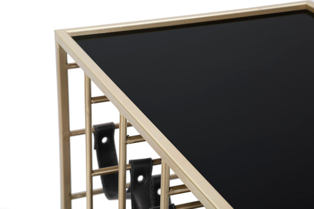 Glam rullevogn med guldfarve, metal, glas og pu – 79x39x5 cm