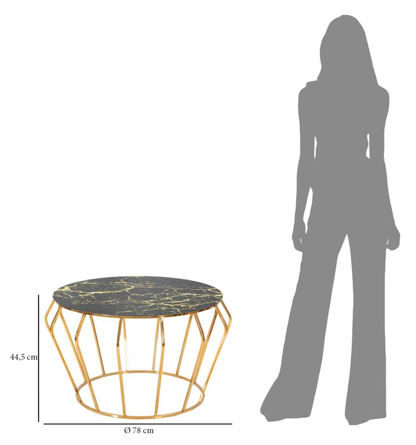 Glam bord i guldfarve af jern og glas – 78x44x5 cm