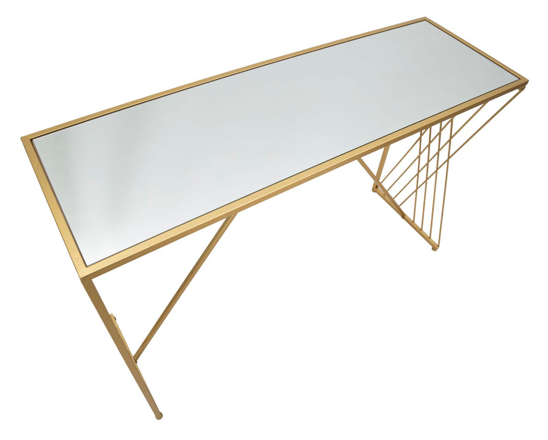 Glam konsolbord i guldfarve, metal, mdf og glas – 120x40x80 cm