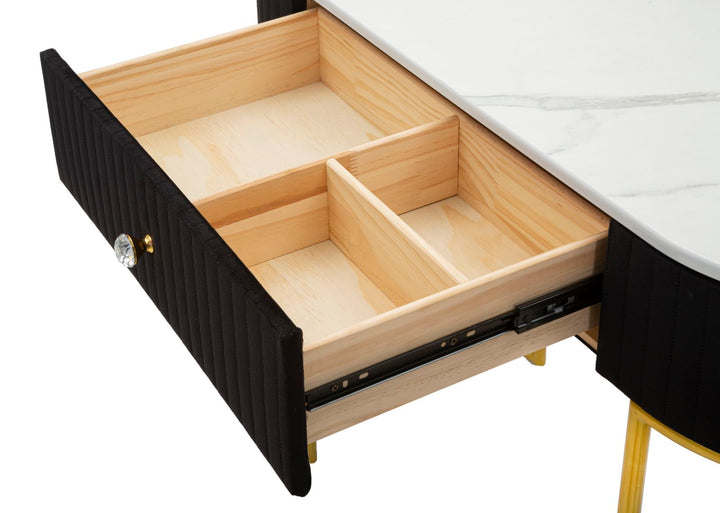 Glam konsolbord, metal, træ og stof – 100x43x74 cm