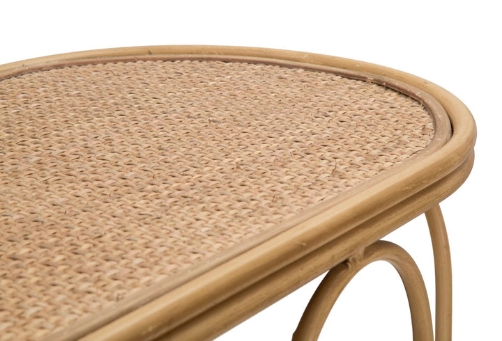 Boho chic konsolbord i jern og rattan – 110x32x77 cm