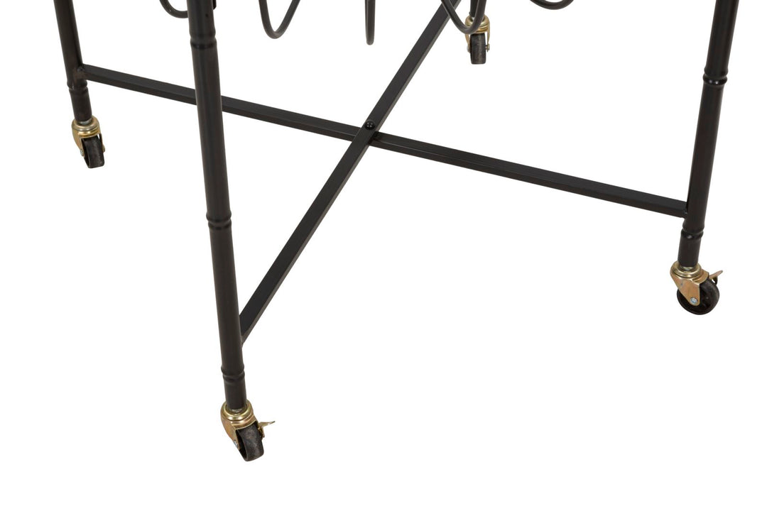 Boho chic bord i jern, glas og rattan – 70x5x65 cm