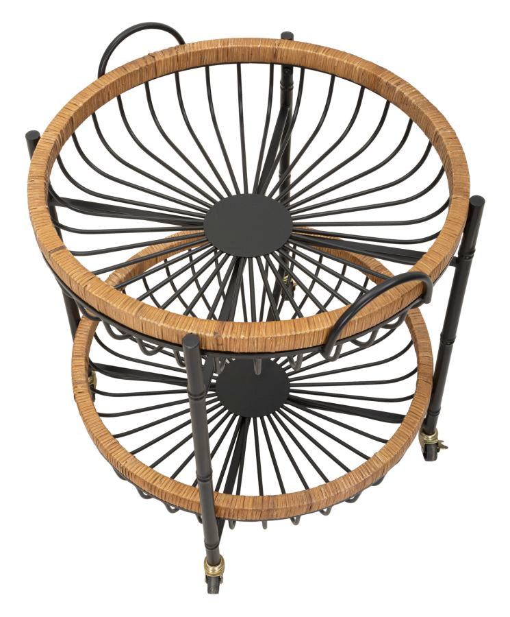 Boho chic sidebord i jern og rattan – 57x55x5 62x5 cm