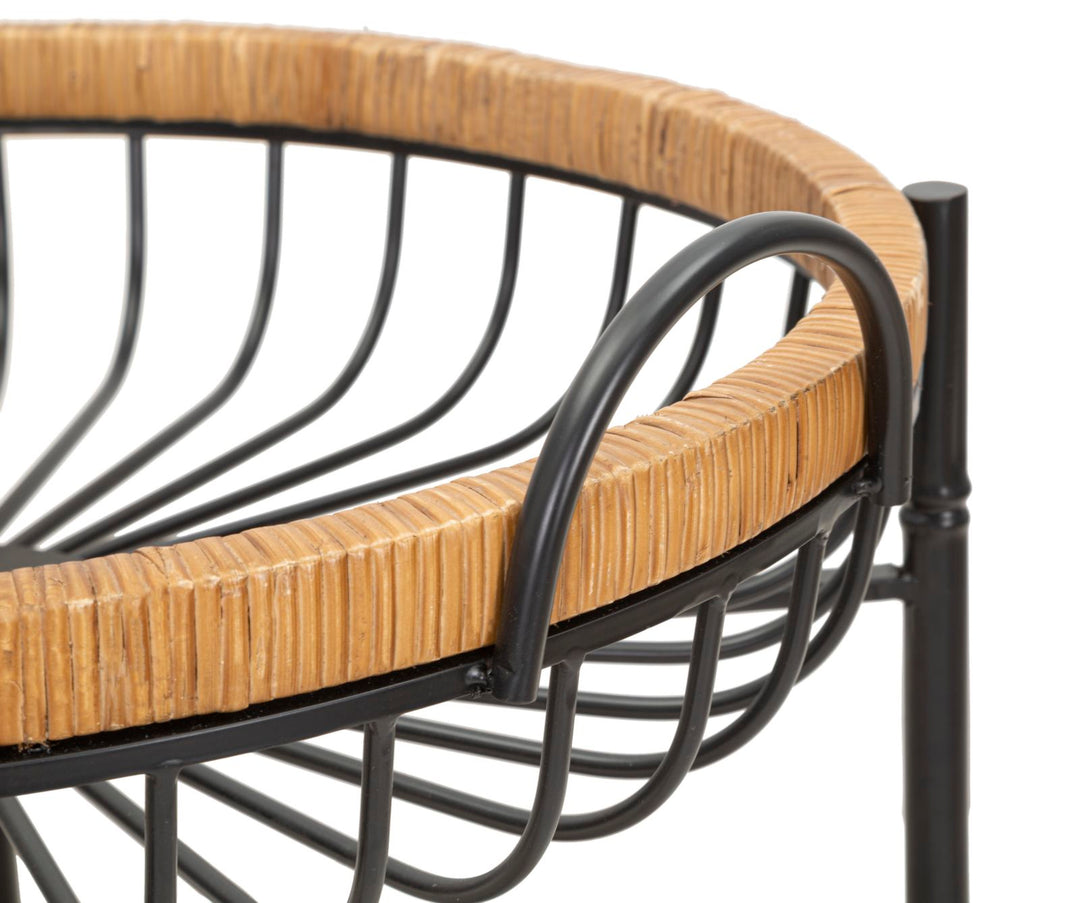 Boho chic sidebord i jern og rattan – 57x55x5 62x5 cm
