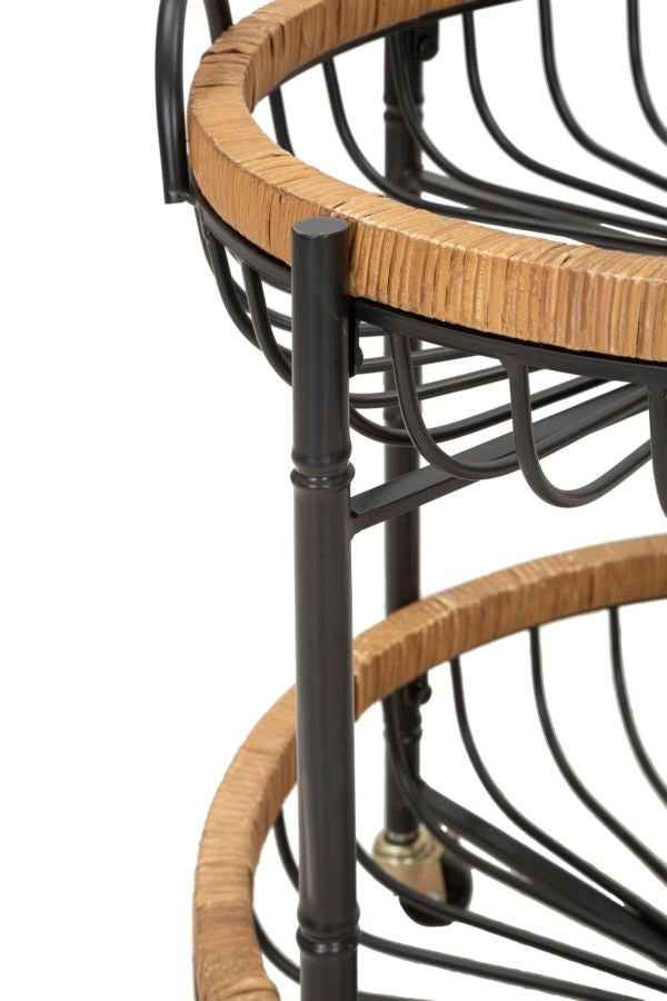 Boho chic sidebord i jern og rattan – 57x55x5 62x5 cm