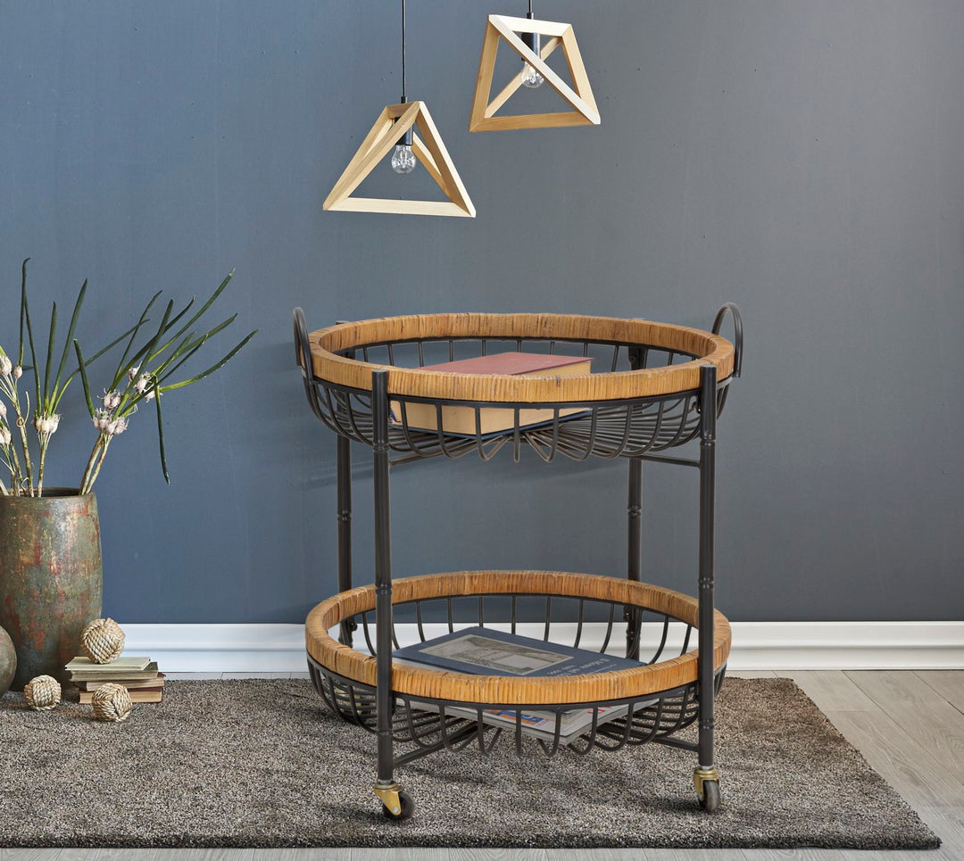 Boho chic sidebord i jern og rattan – 57x55x5 62x5 cm