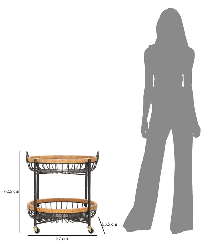 Boho chic sidebord i jern og rattan – 57x55x5 62x5 cm