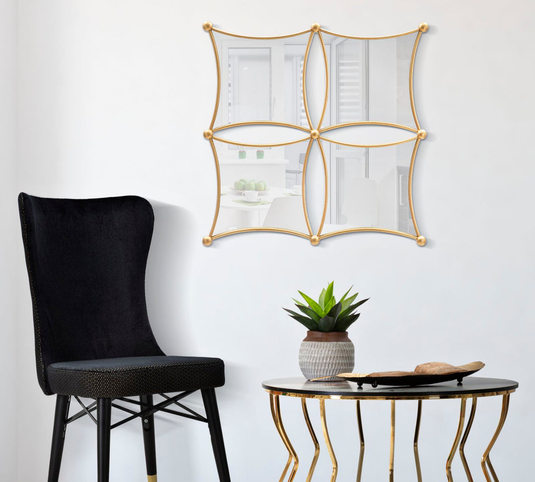 Glam spejl med guldfarvet kant, jern, MDF – 68x3x5 cm