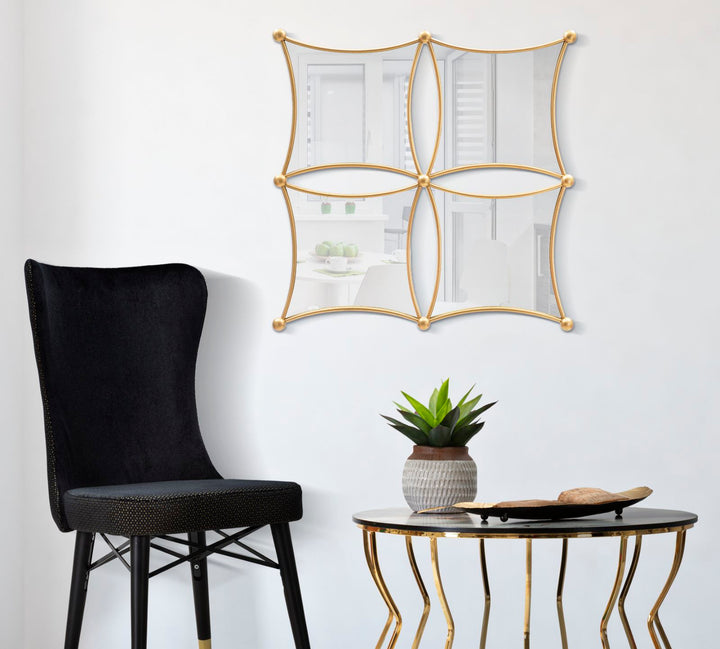 Glam spejl med guldfarvet kant, jern, MDF – 68x3x5 cm