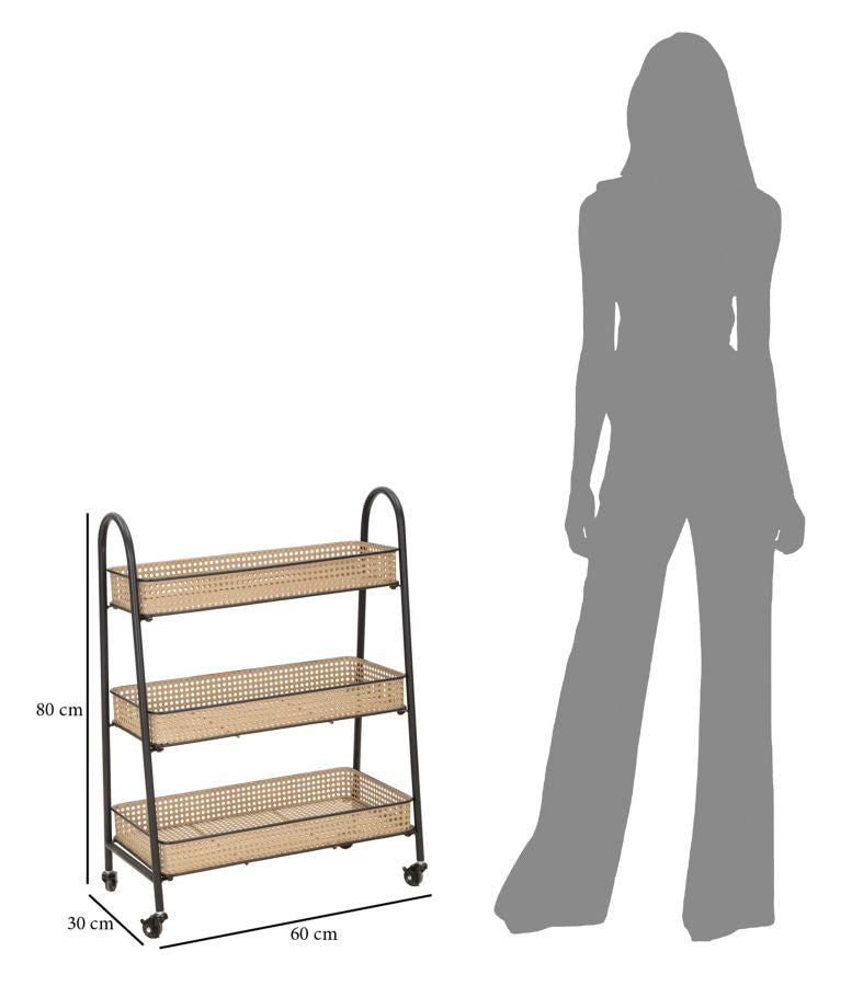 Boho chic rullevogn i metal  – 60x30x80 cm