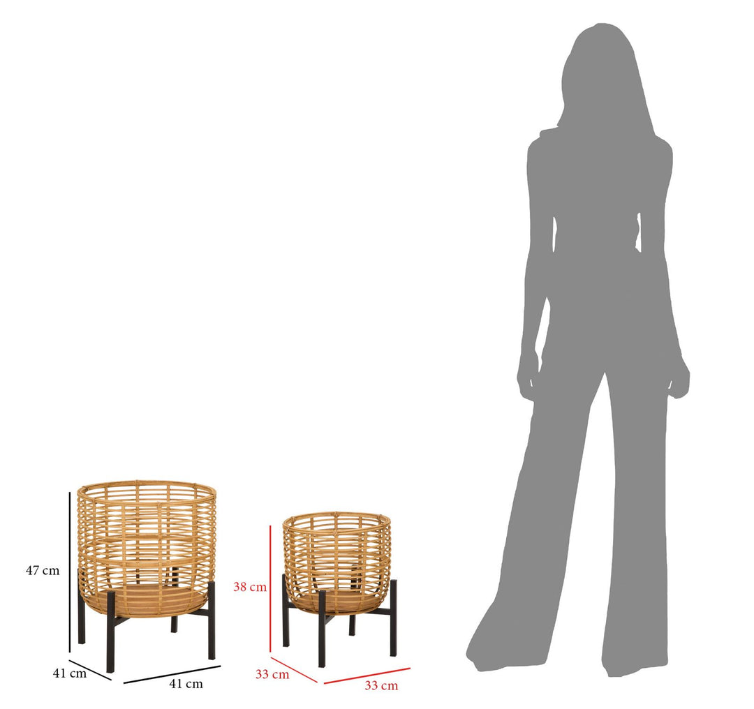 Boho chic vaser i rattan og jern – 41x47 og 33x39 cm