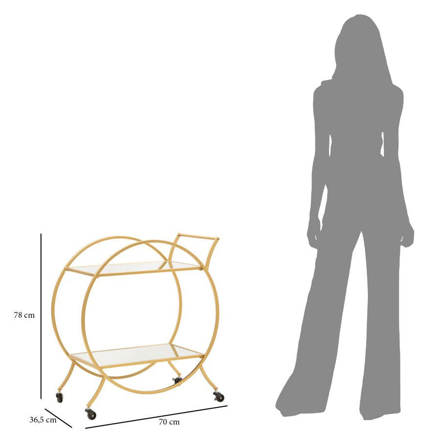 Glam rullevogn i guldfarve, metal, mdf – 70x36x5 cm