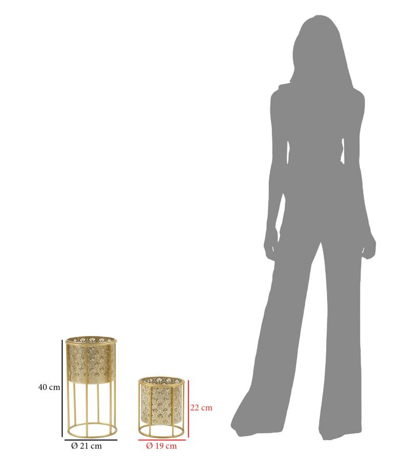 Glam vaser i guldfarve, metal, 21x40 og 19x22 cm