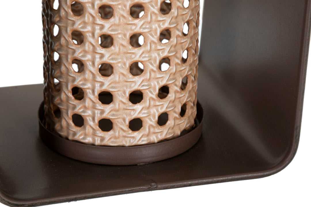 Boho chic lanterner i træ, jern og pu – 16x13x20 cm