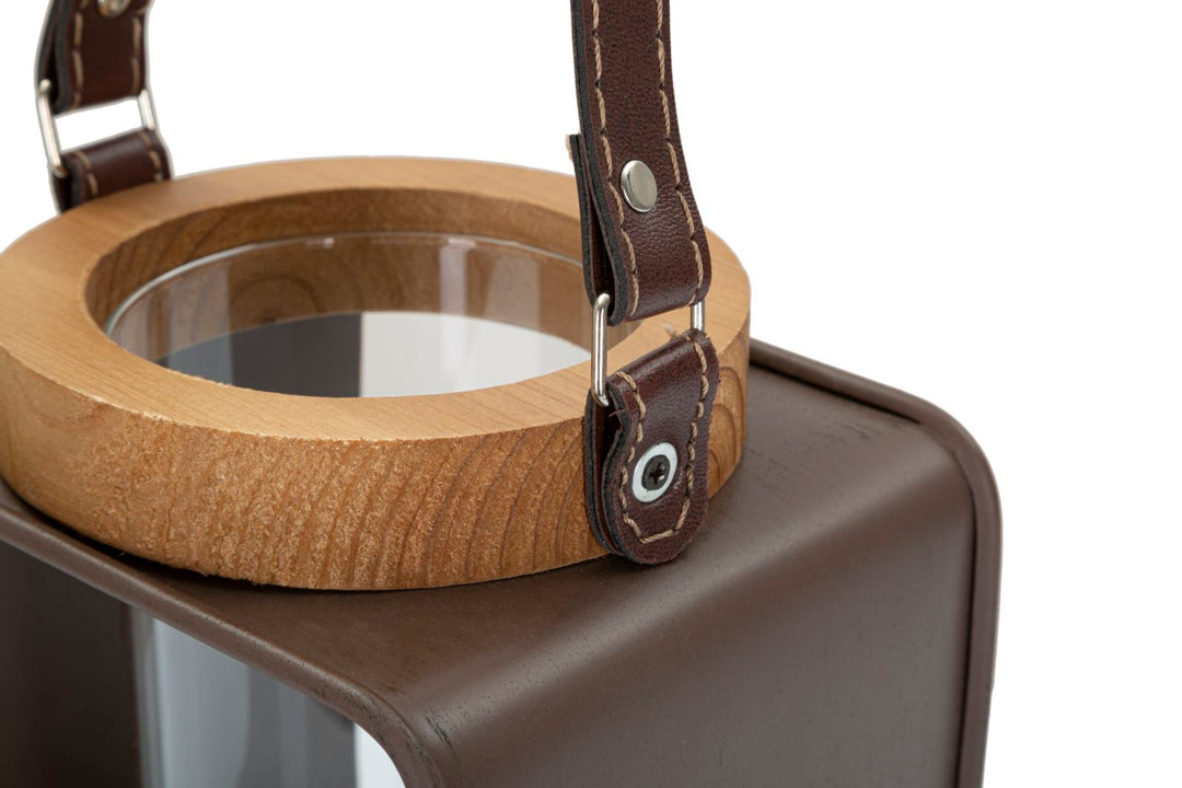 Boho chic lanterne i træ, metal og glas – 16x13x18 cm