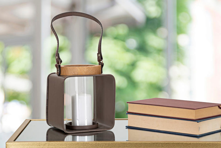 Boho chic lanterne i træ, metal og glas – 16x13x18 cm