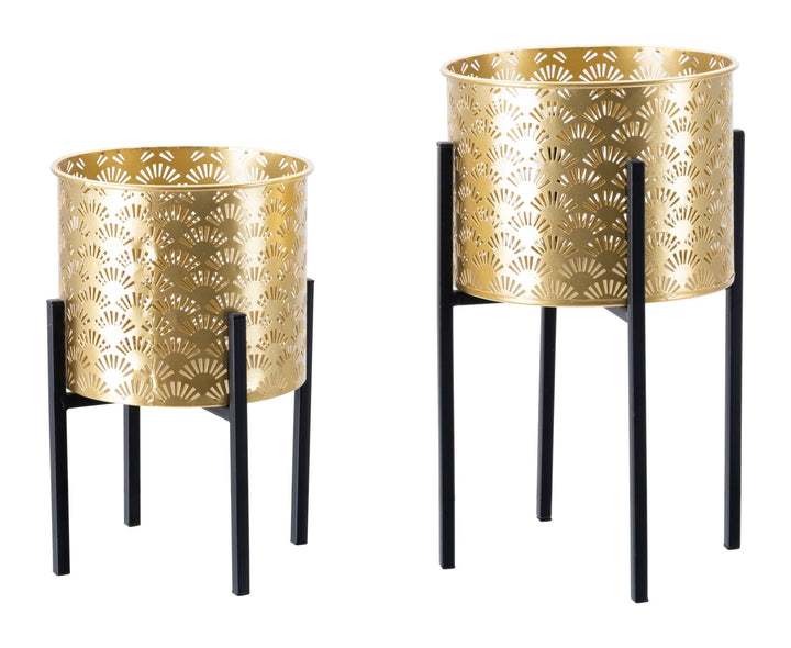 Glam vaser i guldfarve, metal – 21x38 og 19x28 cm