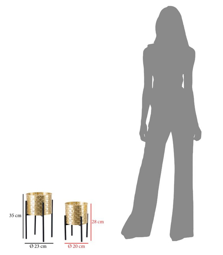 Glam vaser i guldfarve, metal – 21x38 og 19x28 cm