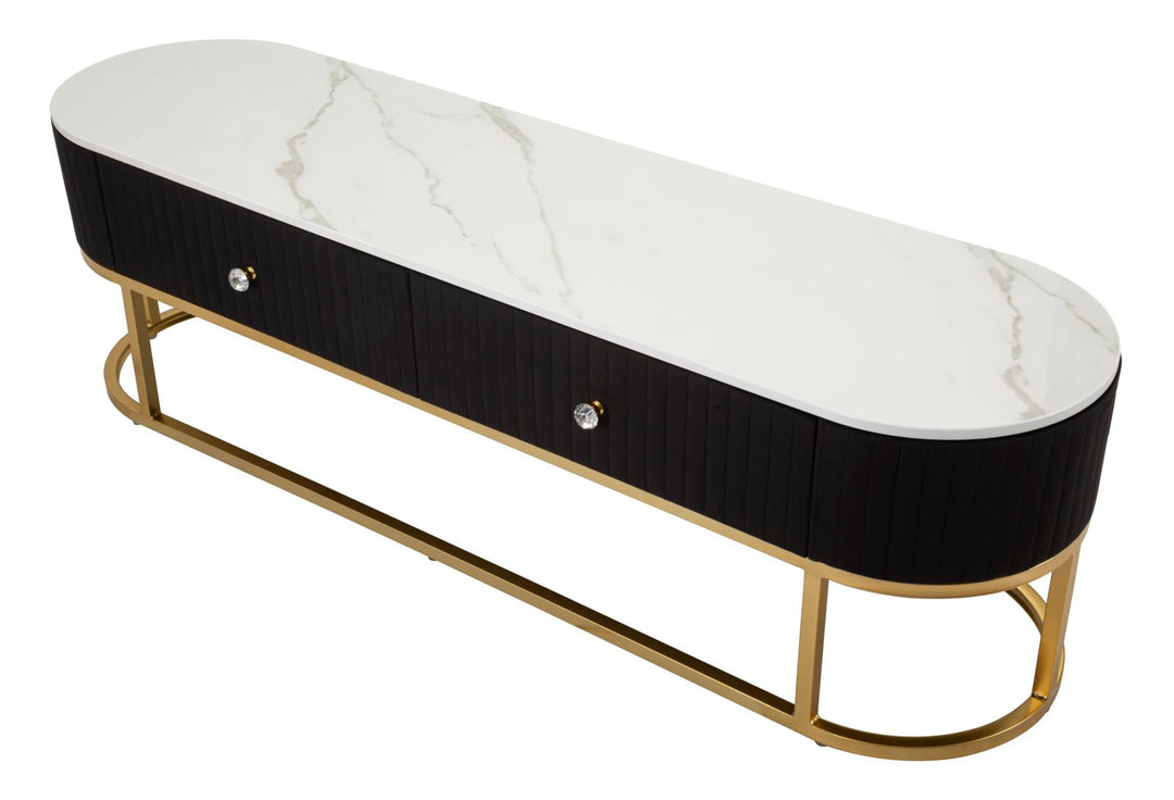 Glam tv-møbel / tv-bord i metal, træ, stof – 150x42x45 cm