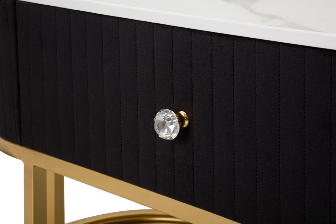 Glam tv-møbel / tv-bord i metal, træ, stof – 150x42x45 cm