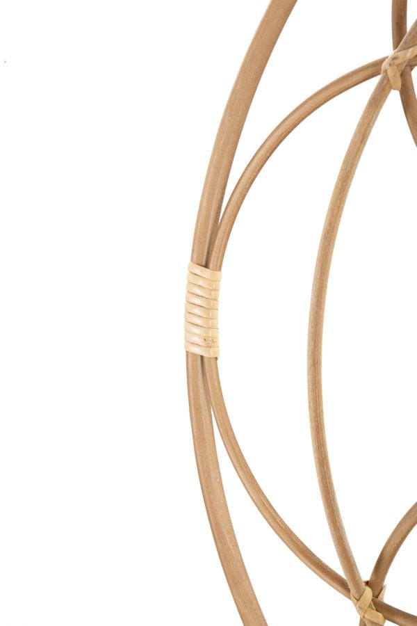 Boho chic vægdekoration med spejl, i rattan og metal – 60x3 cm