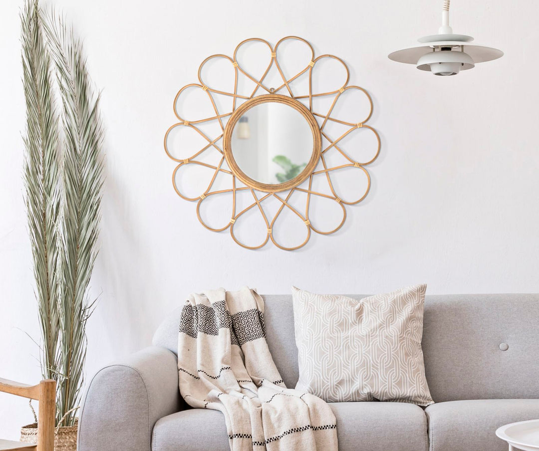 Boho chic spejl, rattan, metal – 65x5x3 cm